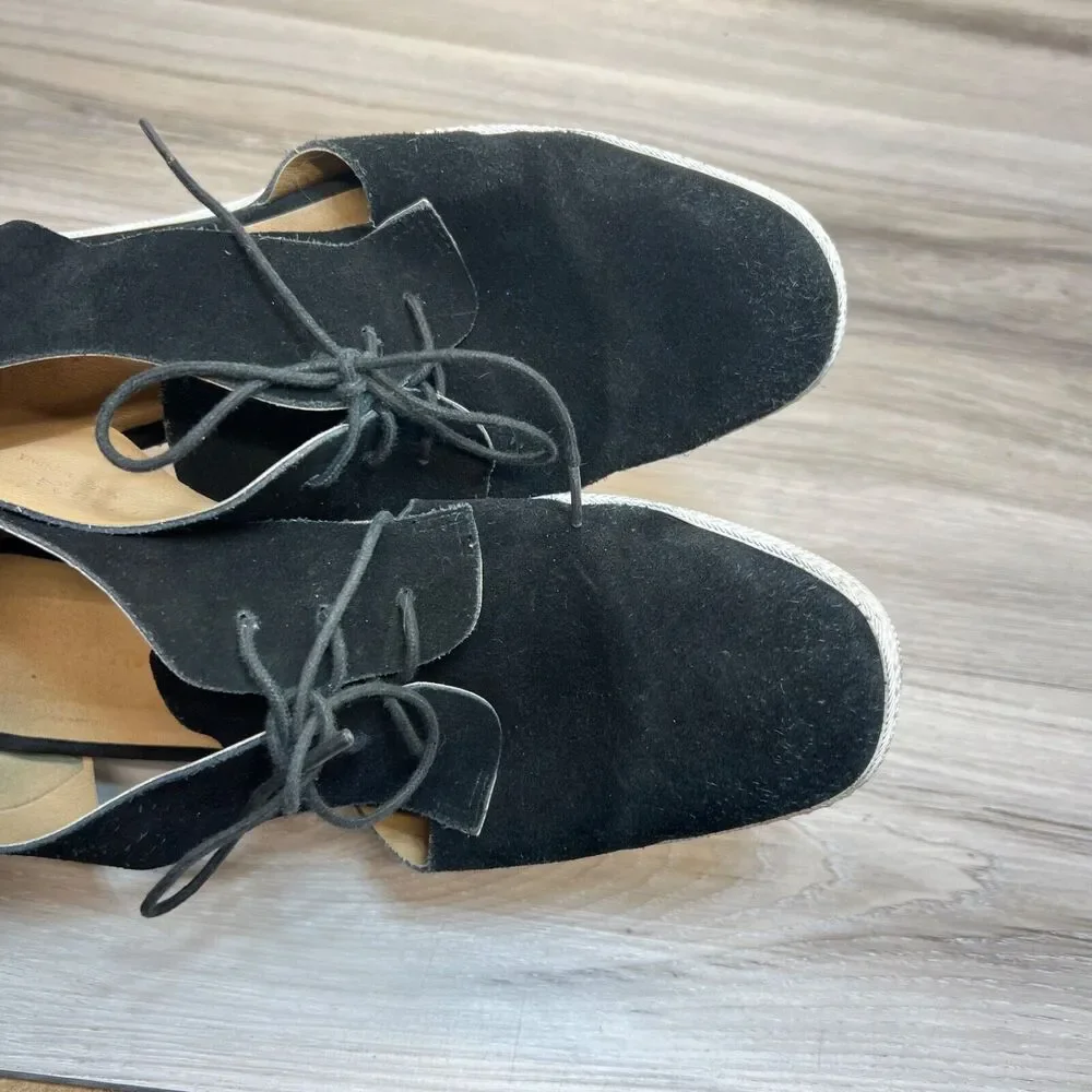All Black Womens Micro Suede Lace‎ Up Shoes Size 40 US 9 Black Side Cut